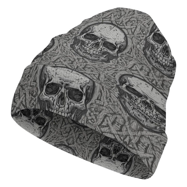 Gray Skulls Tribal Pattern Knitted Beanie