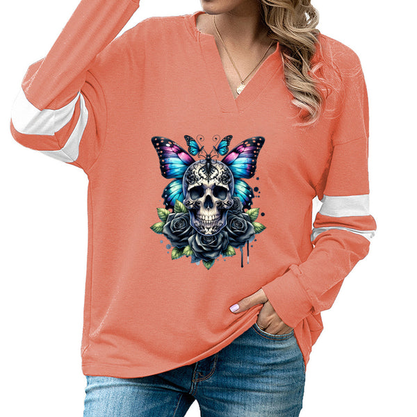 Gothic Butterfly Skulls Long Sleeve Top For Women