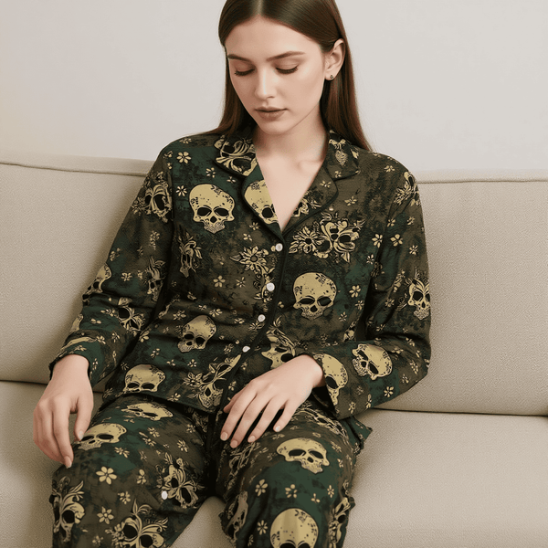 Women's Dark Skulls Satin Pajama Set