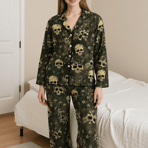 Women's Dark Skulls Satin Pajama Set