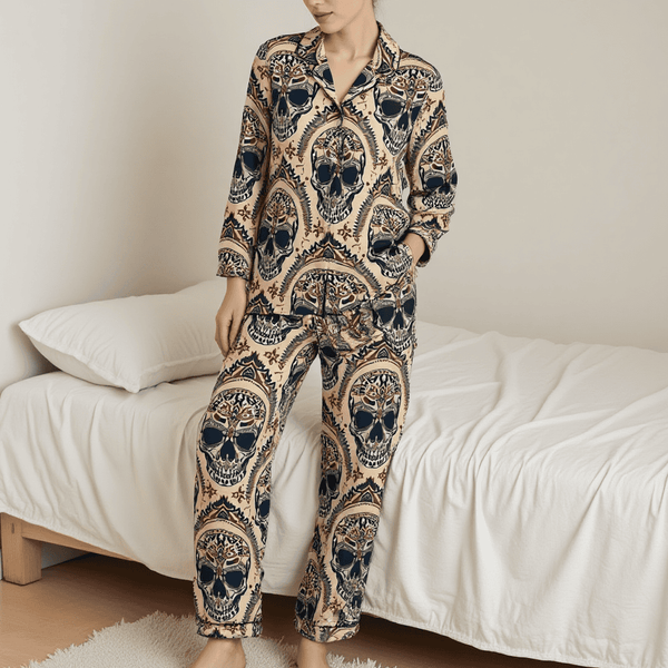 Women's Celtic Skulls Print Satin Pajama Set