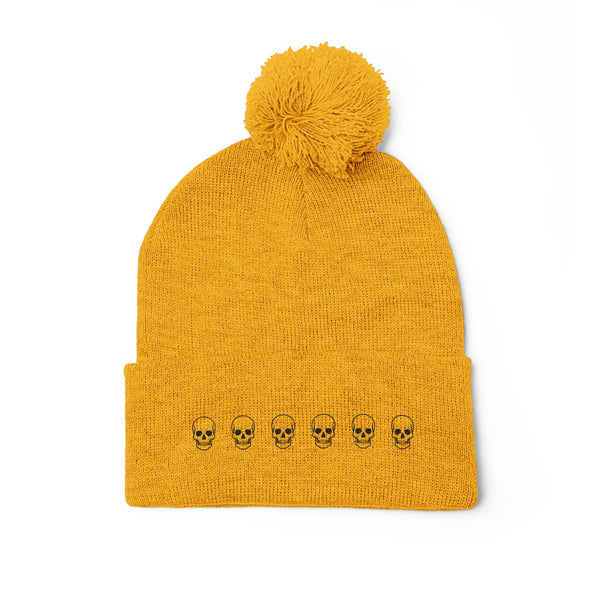 Skull Pom-Pom Knit Cap – Cozy Winter Beanie for Trendy Style