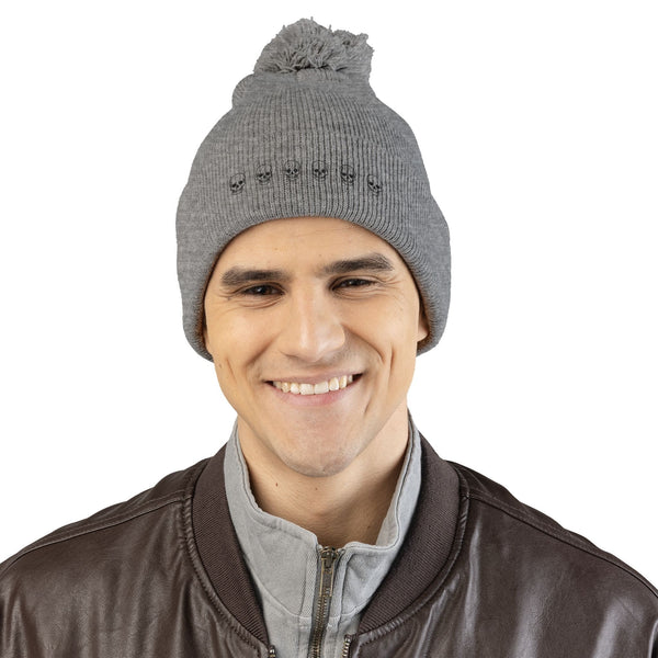 Skull Pom-Pom Knit Cap – Cozy Winter Beanie for Trendy Style