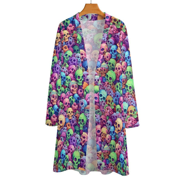 Women's Multi Colored Skulls Mid-Length Cardigan