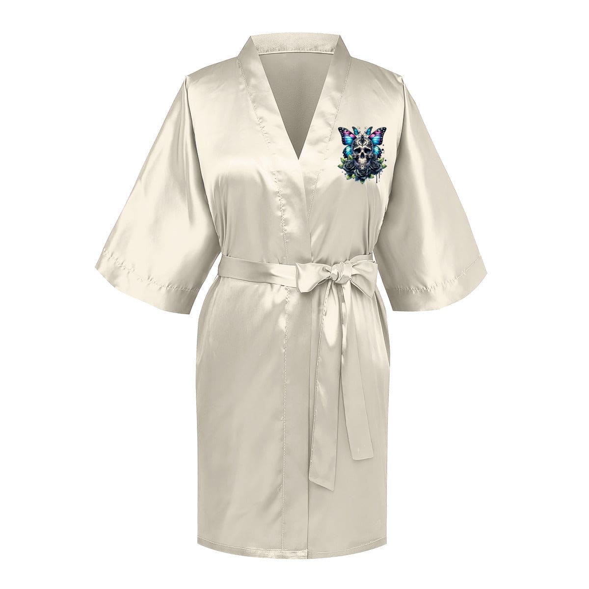 Women's Gothic Butterfly Skull Lace Up Robe Khaki / M