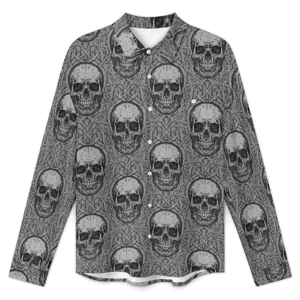 Men's Tribal Skulls Pattern Long Sleeve Flap Pocket Shirt