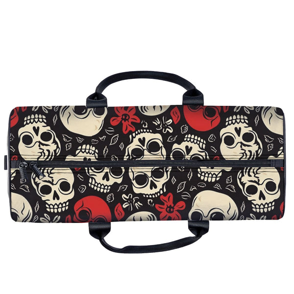 Red White Skulls Travel Bag With Adjustable Shoulder Straps