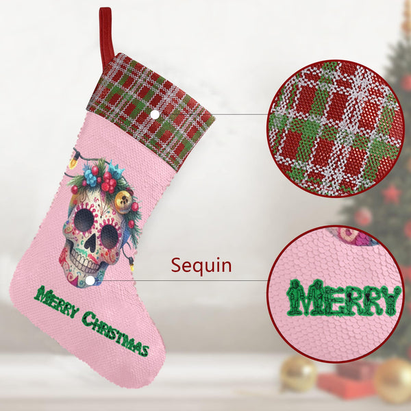 Mom Skull Sequin Christmas Stocking