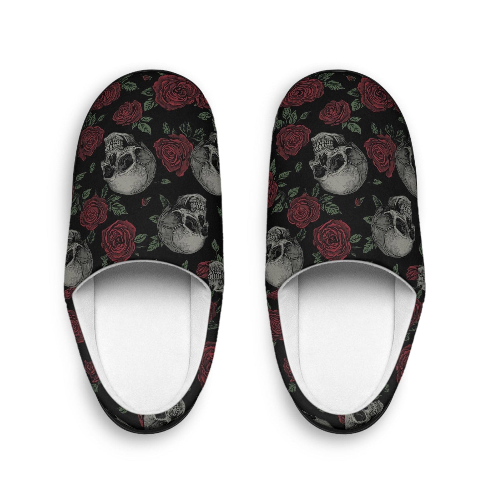 Skull & Rose Women's Indoor Slippers — Gothic Floral Cozy
