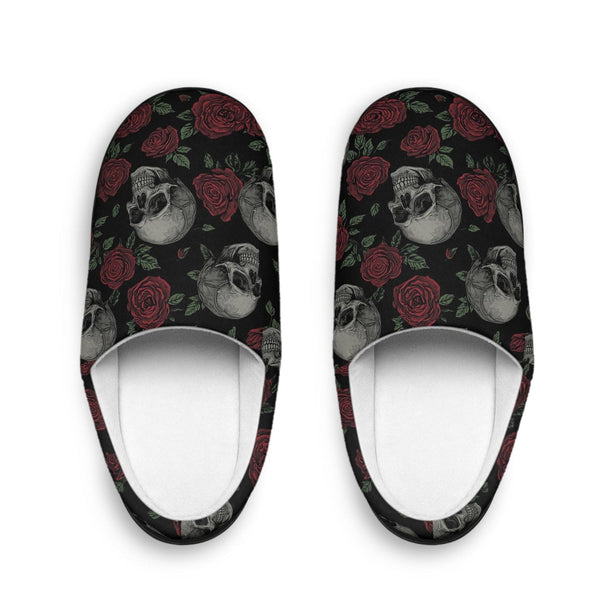 Skull & Rose Women's Indoor Slippers — Gothic Floral Cozy