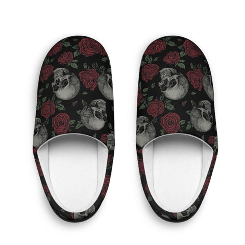 Skull & Rose Women's Indoor Slippers — Gothic Floral Cozy