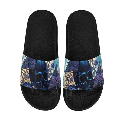 Men's Blue Skull Floral Slide Sandals