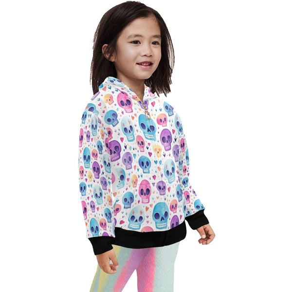 Little Girls Pastel Skulls Zip Up Hoodie