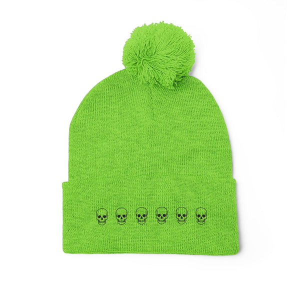 Skull Pom-Pom Knit Cap – Cozy Winter Beanie for Trendy Style