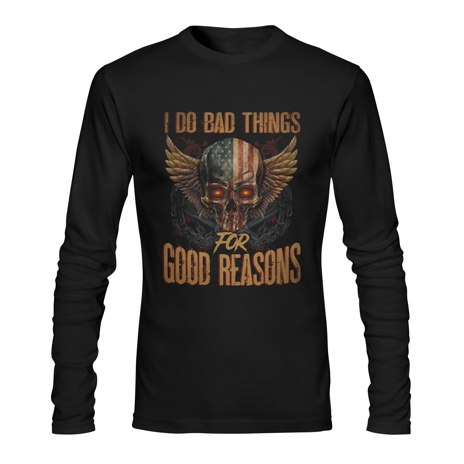 Inkedjoy Men s Skull I Do Bad Things Long Sleeve T Shirt Is A Must Have for Anyone Who Is Bold Edgy and Unapologetic Black Xs