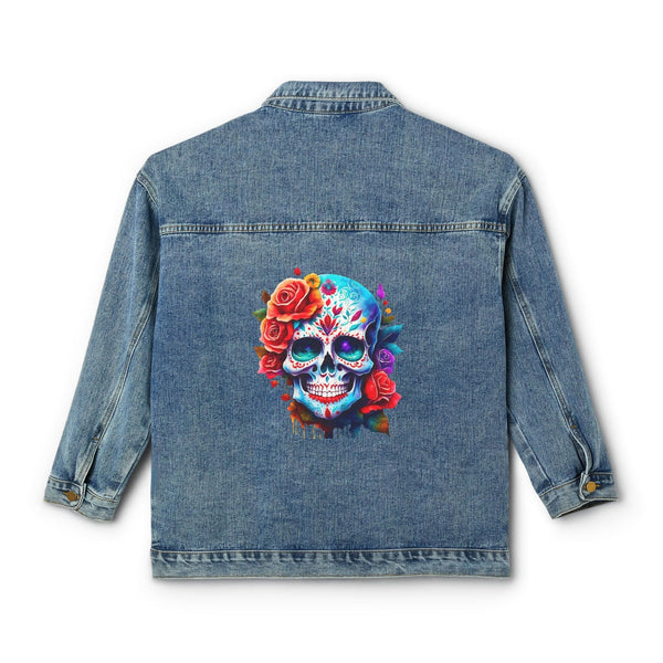 Women's Bright Skull Floral Denim Jacket - perfect for showing off your unique style and making a statement!