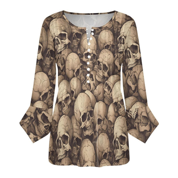 Experience Exquisite Comfort With This Women's Skulls Ruffled Petal Sleeve Blouse