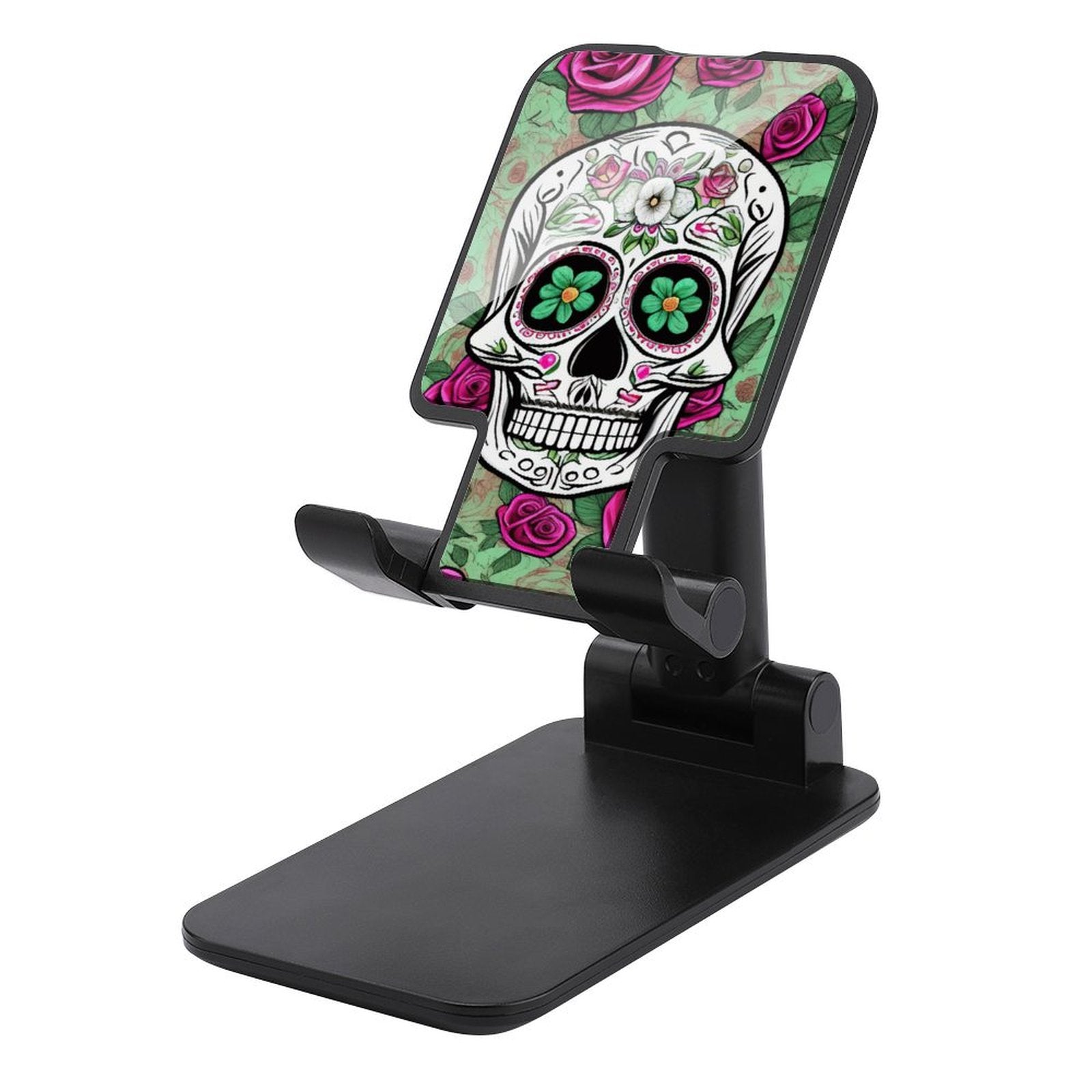 Skull With Purple Flowers Folding Mobile Phone Holder