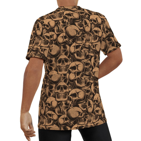 Men's Brown Skulls O-Neck Short Sleeve T-Shirt