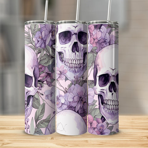 Soft Purple Flowers With Skulls Stainless Steel 20oz Tumbler skull