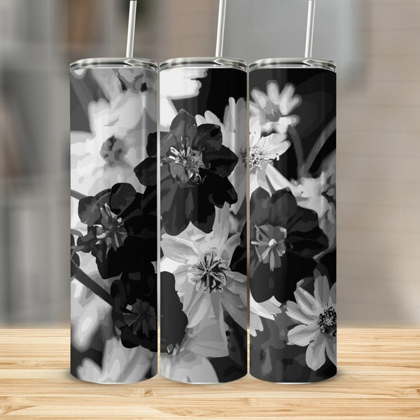 Black And White Flowers Stainless Steel 20oz Tumbler skull