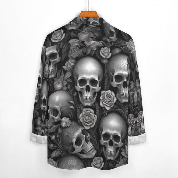 Men's Skulls Long Sleeve Shirt With Pocket Lapel