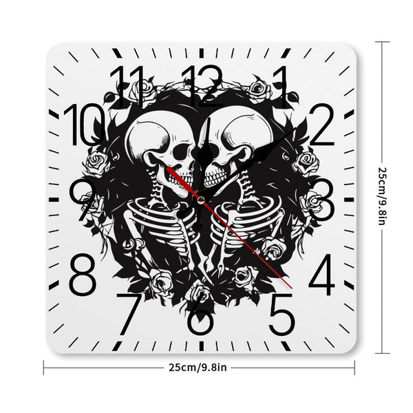 Two Skulls Square Wall Clock With Numbers