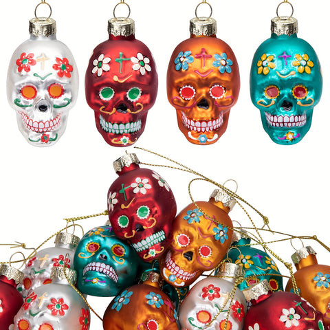 12pcs Day of the Dead Sugar Skull Ornaments for Christmas Tree Decorations