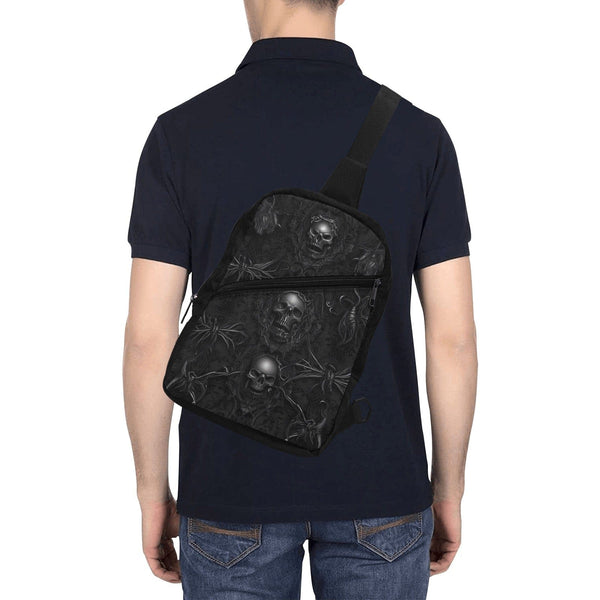 Men's Black Skulls & Wire Design Chest Bag