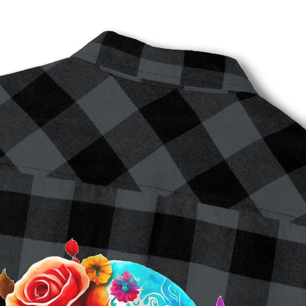 Get Ready to Make A Bold Statement In Our Skull Floral Checker Flannel Shirt for women!