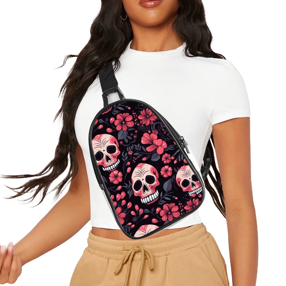 Pink Flowers Skulls Transparent Chest Bag