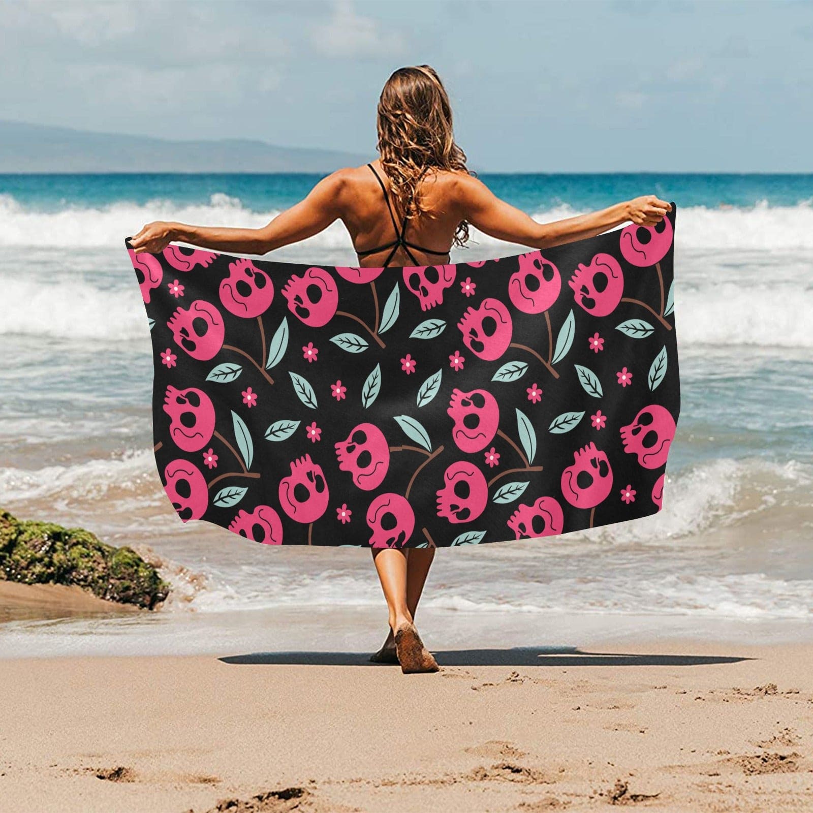 Pink Cherry Skulls Beach Towel 30
