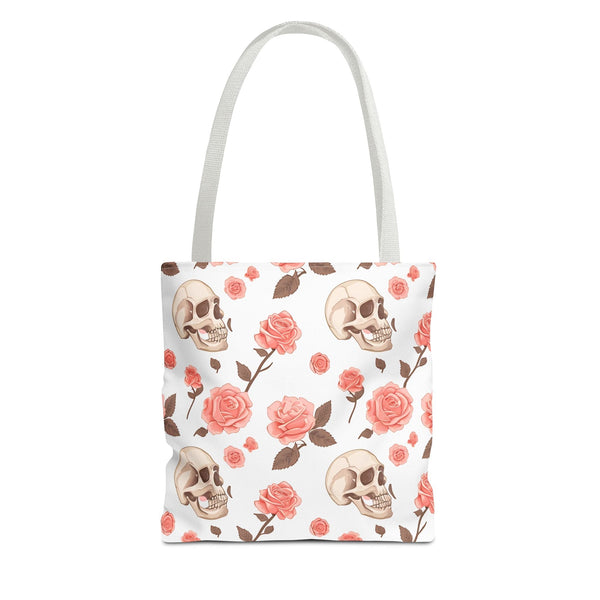 Experience The Power of Our Skull and Pink Roses Tote Bag! Available In 3 Sizes And 5 Stunning Colors