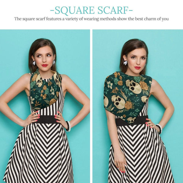 Floral Tropical Skulls Silk Scarf