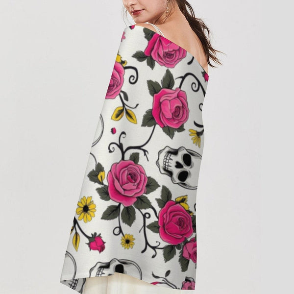 Skull Floral Vines Tassel Scarf