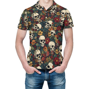 Skulls With Fall Floral Colors Men's Polo Shirt