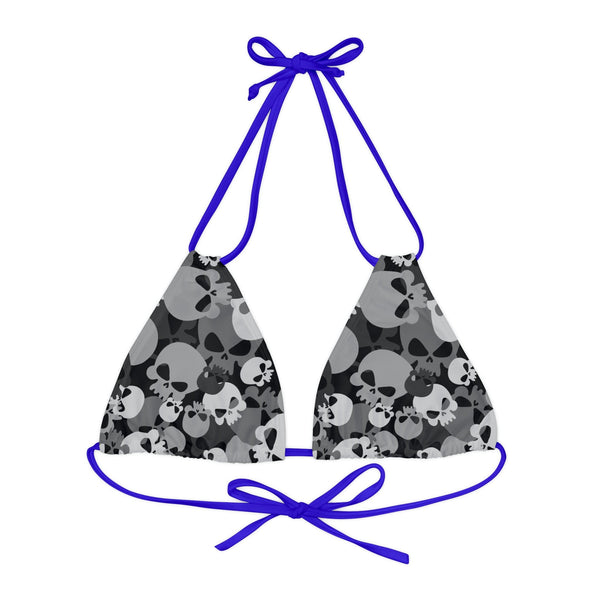 Women''s Gray Camo Skulls Strappy Triangle Bikini Top