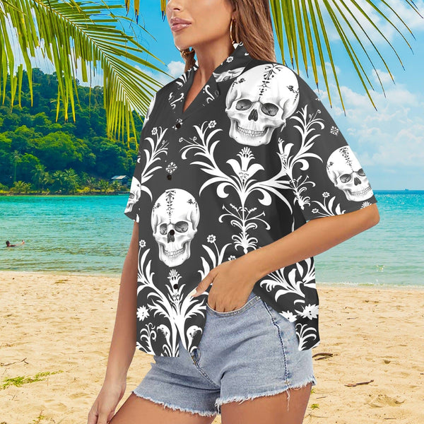 Women's Skull Floral Pattern Hawaiian Shirt