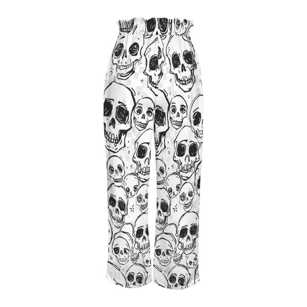 Doodle Style Seamless Skull Pattern Elastic Waist Wide Leg Pants with Pockets