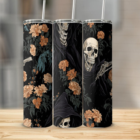 Flowers And Grim Reapers Stainless Steel 20oz Tumbler skull