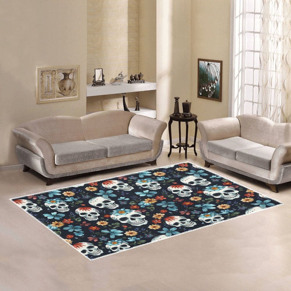 Bring a touch of edgy elegance to your space with the stunning Skulls Floral Area Rug, measuring 7' x 5'!