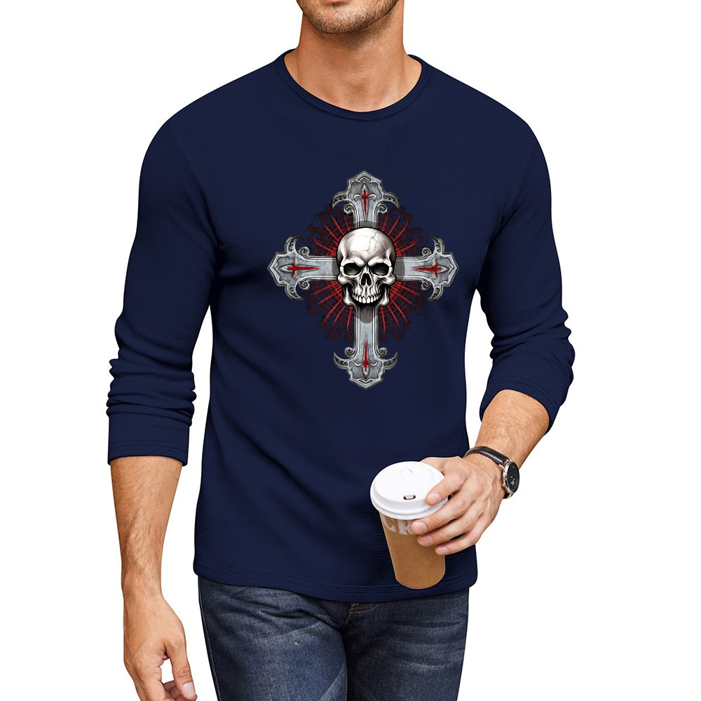 Men's Gothic Skull Cross CrewNeck Long Sleeve T-shirt – Everything
