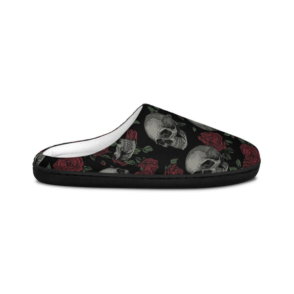 Skull & Rose Women's Indoor Slippers — Gothic Floral Cozy