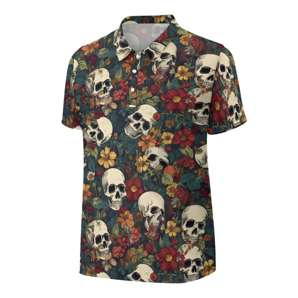 Skulls With Fall Floral Colors Men's Polo Shirt