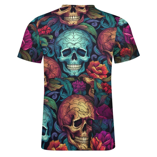 Men's Skulls With Vibrant Flowers Cotton Short Sleeve T-shirt