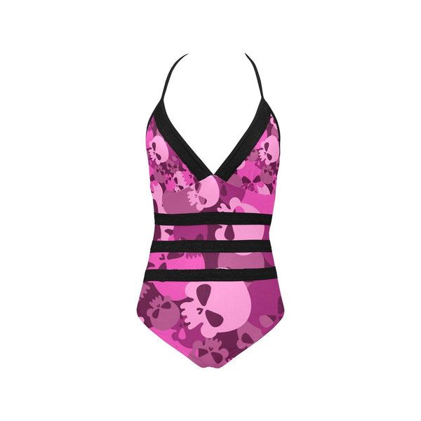 Women's Pink Camo Lace Band Embossing Swimsuit