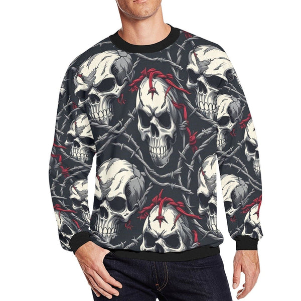 Men's Skulls In Barbed Wire Crew Neck Sweatshirt
