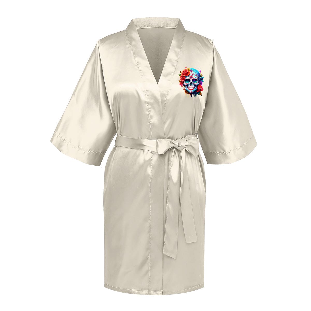 Women's Skull Floral 3/4 Sleeve Lace Up Robe – Everything Skull ...