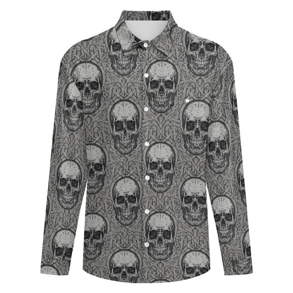 Men's Tribal Skulls Pattern Long Sleeve Flap Pocket Shirt