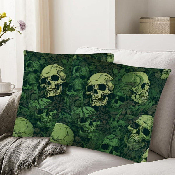 Green Skulls Linen Pillow Case 18"x18" 2-Pack